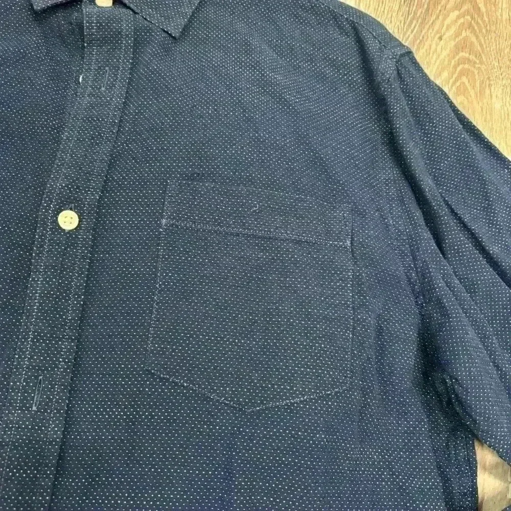 Banana Republic navy stretch soft wash slim fit dress shirt sz L textured dot